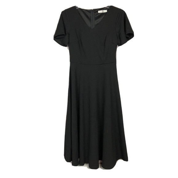 Gardenwed Women’s Sz Small Black V-Neck Short Sleeve A-Line Dress Knee Length - Picture 2 of 10